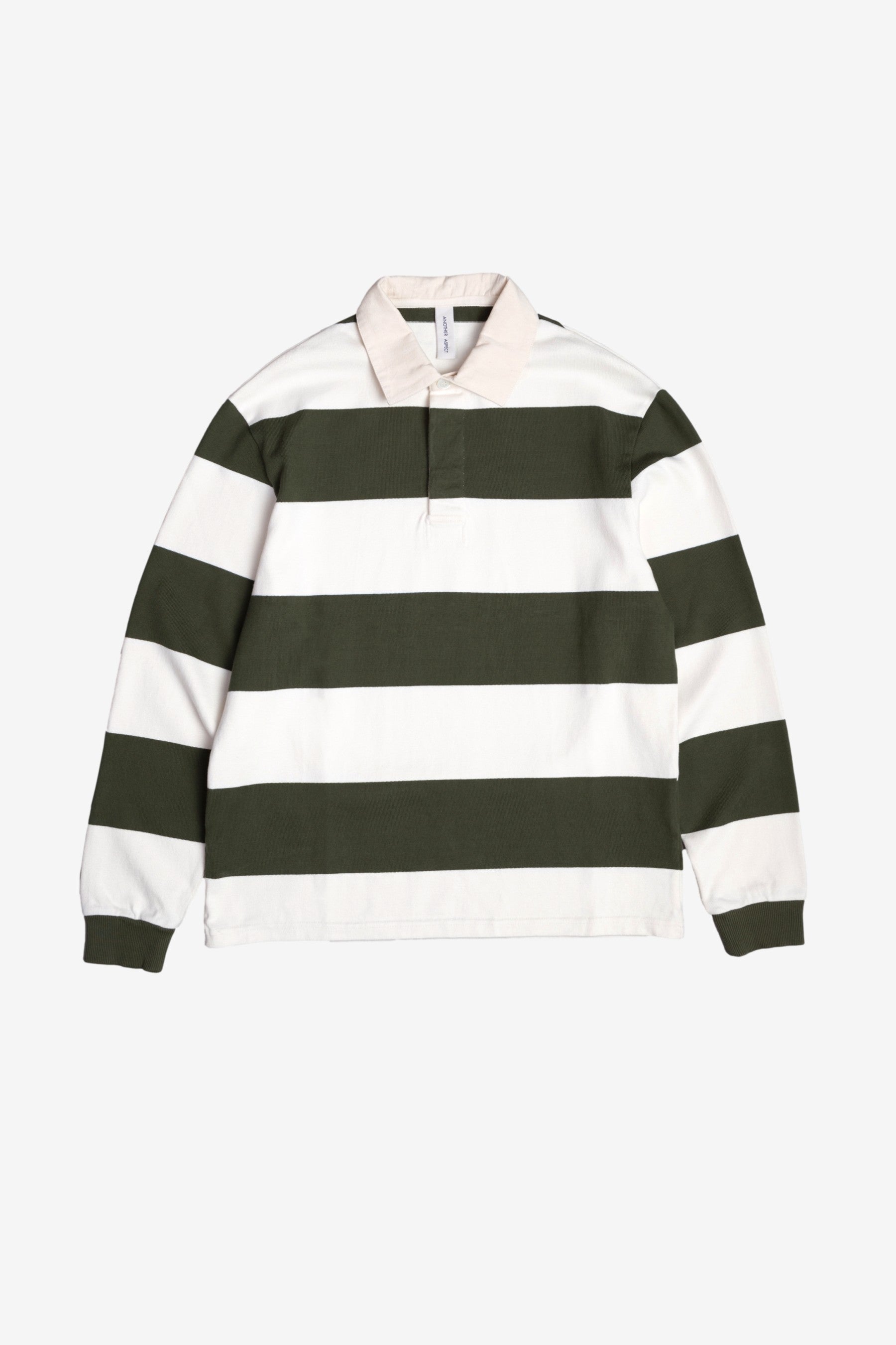 Rugby Polo 1.0 in Green Ecru Stripe - Another Aspect | Afura Store
