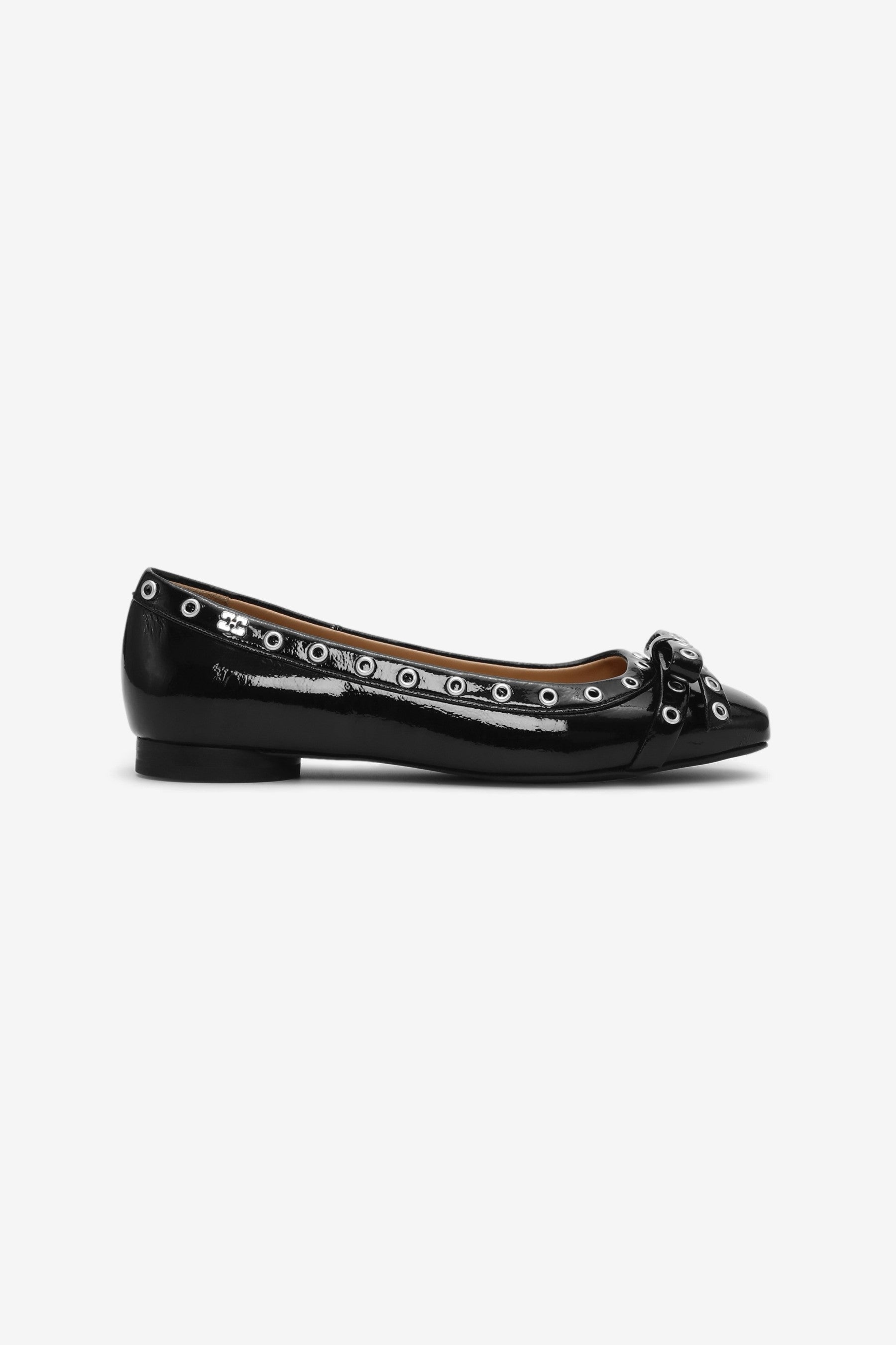 Eyelets Bow Ballerina Naplack in Black - Ganni | Afura Store