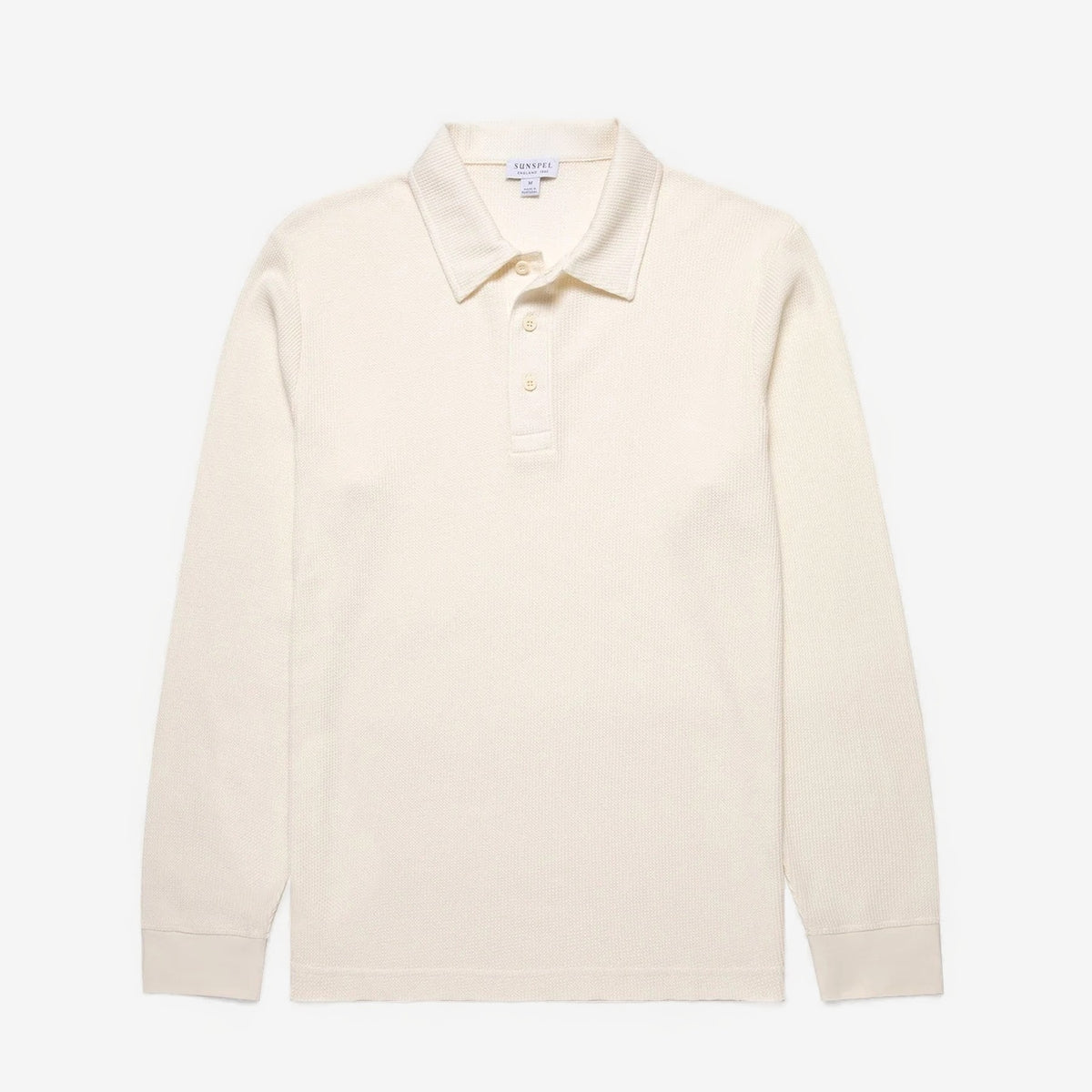 Long Sleeve Waffle Polo Shirt in Ecru Sunspel Afura Store