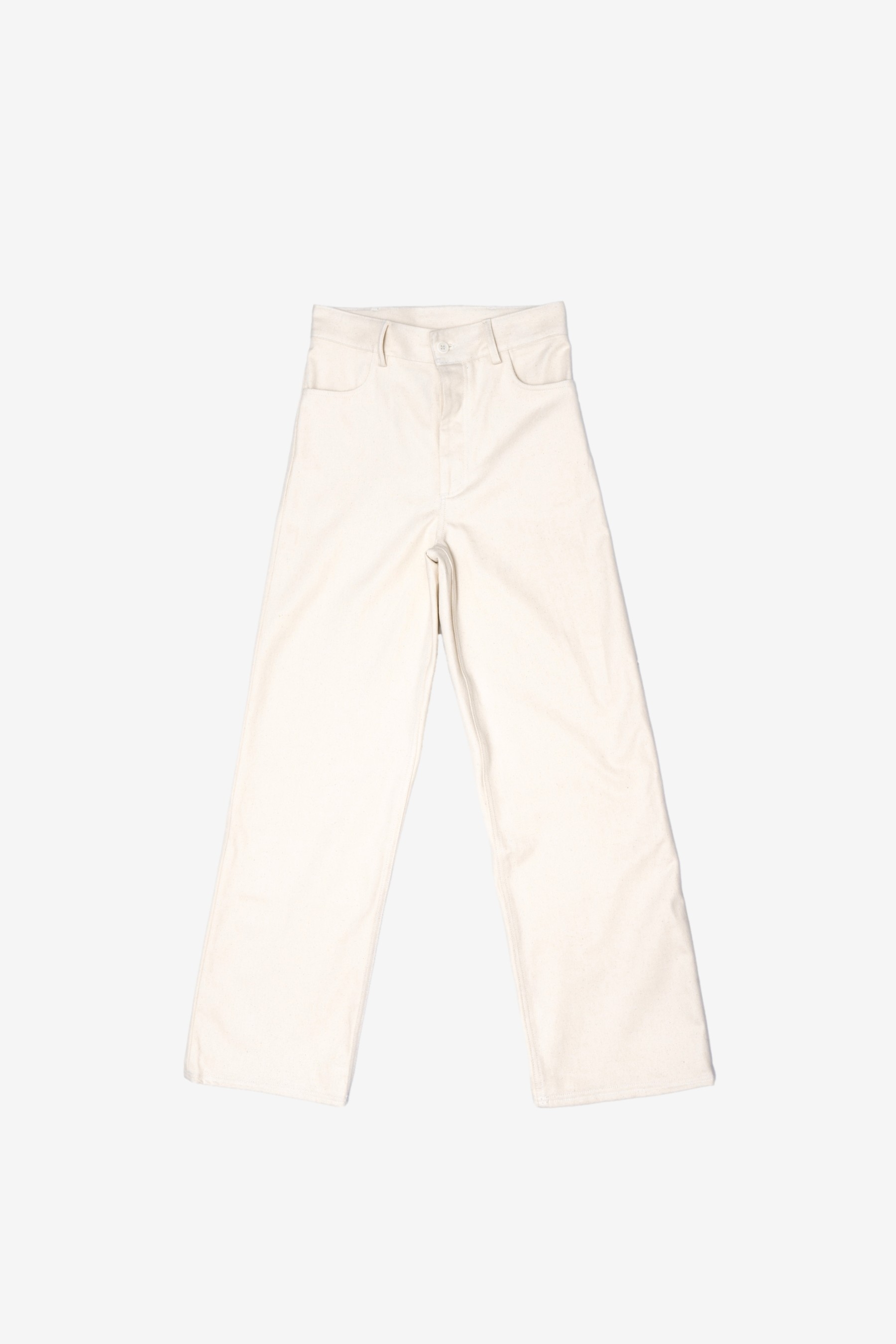 Highwaist Bell Pants in Cotton Rib Off White - Baserange