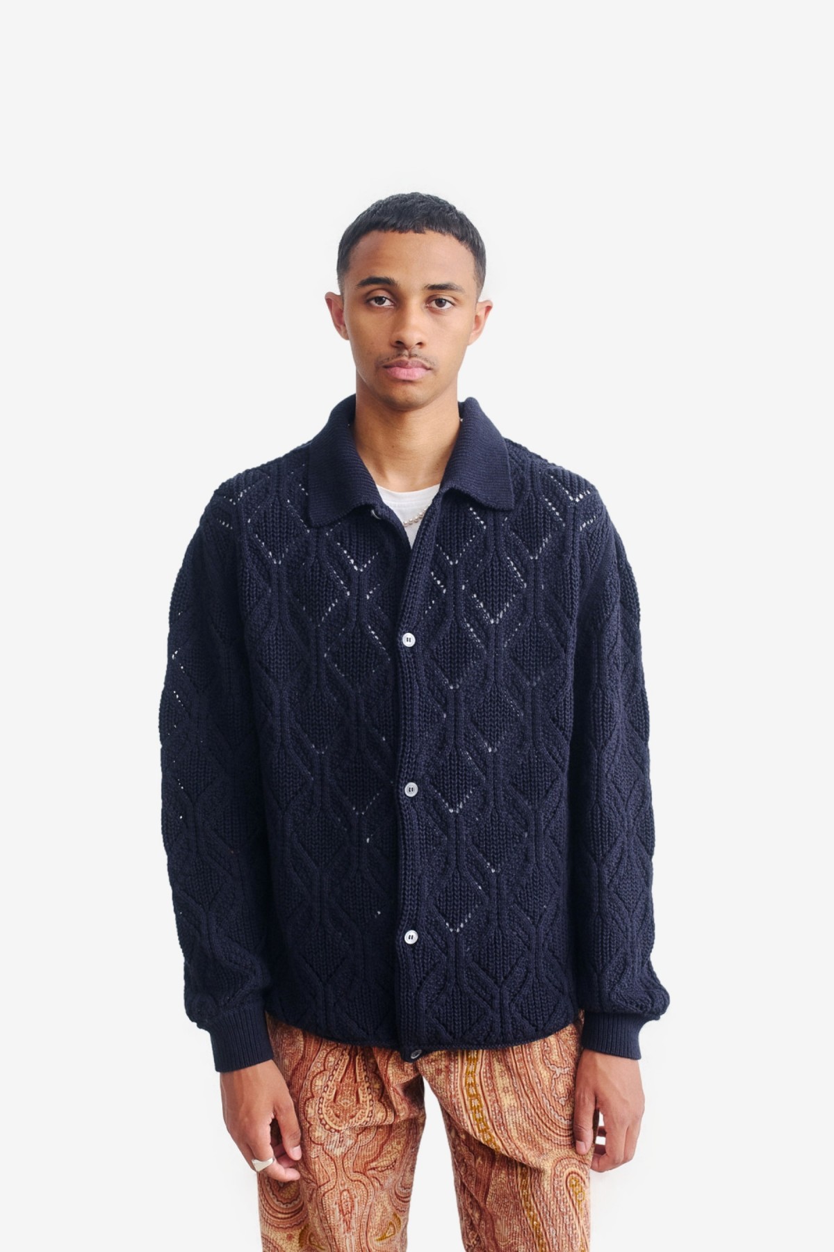 A Kind of Guise Per Knit Polo Jacket in Midnight Navy
