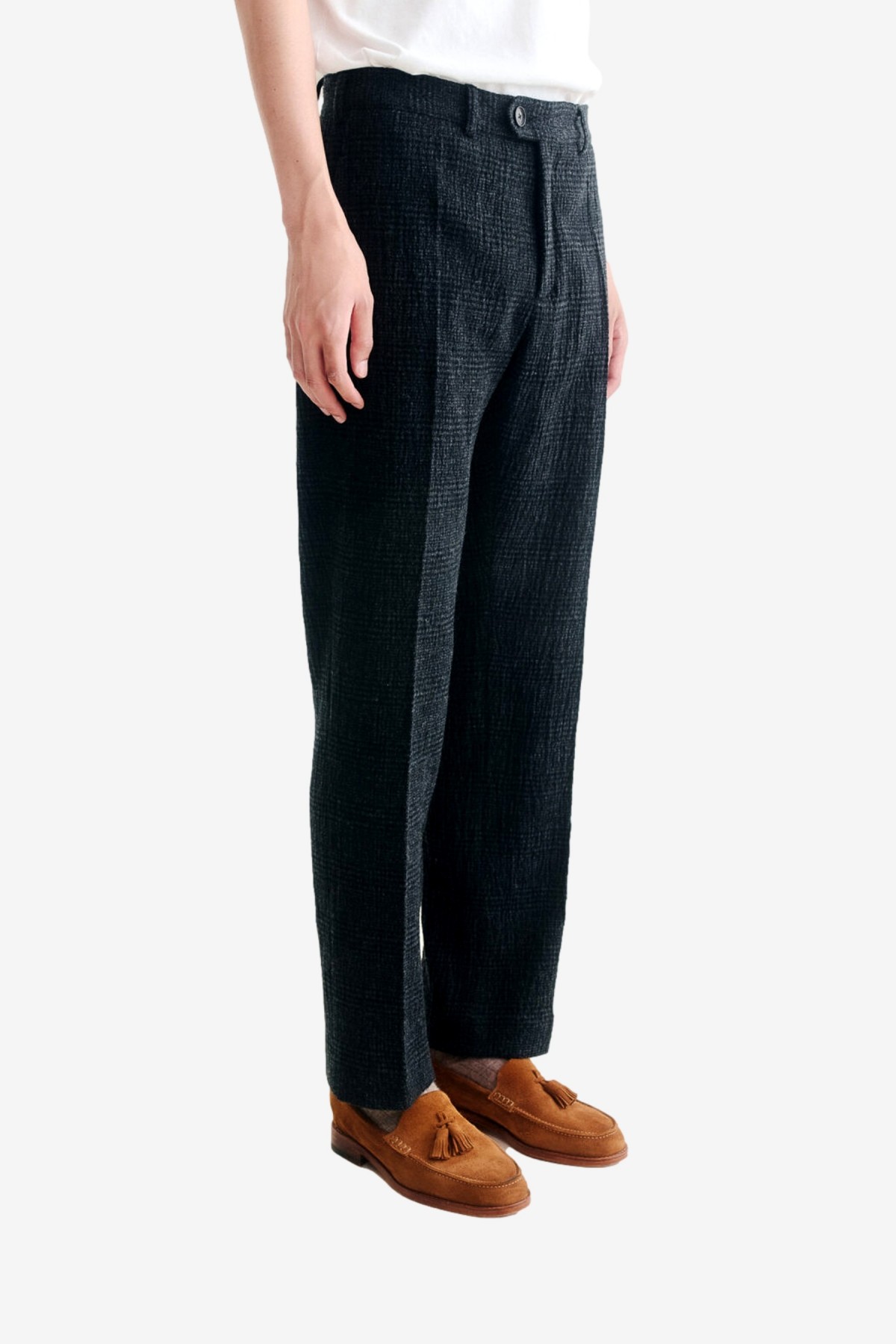 A Kind of Guise Pleated Wide Trousers in Dark Cove Check