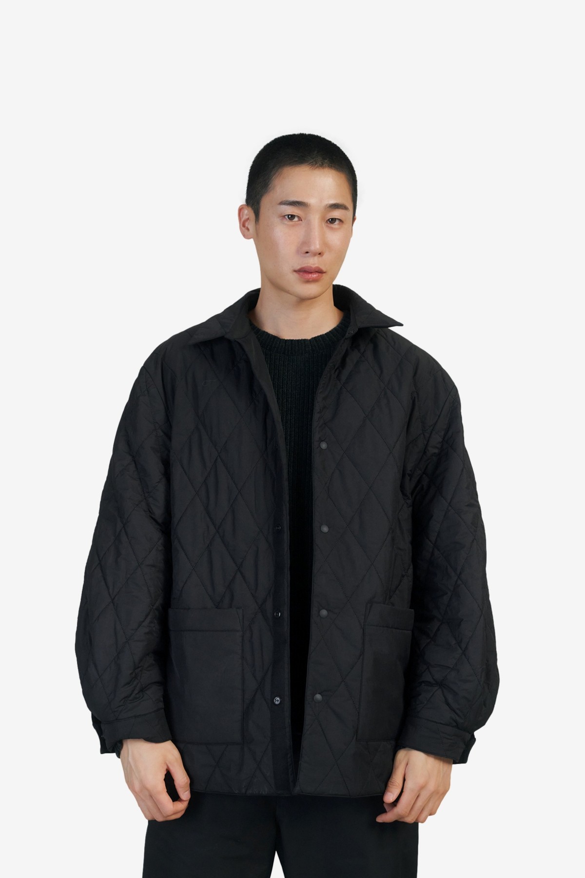 Amomento Reversible Quilted Shirt Jacket in Black