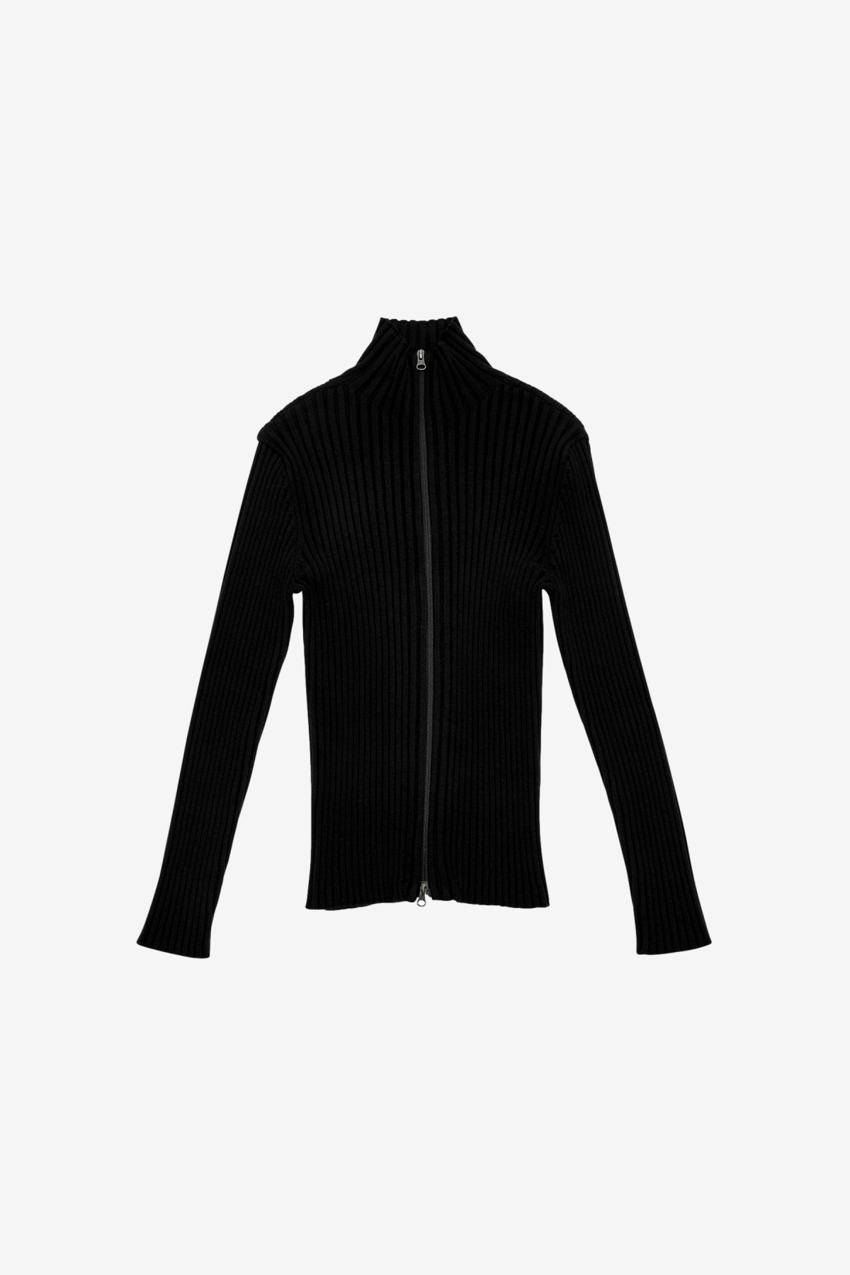 Amomento Ribbed High Neck Cardigan in Black