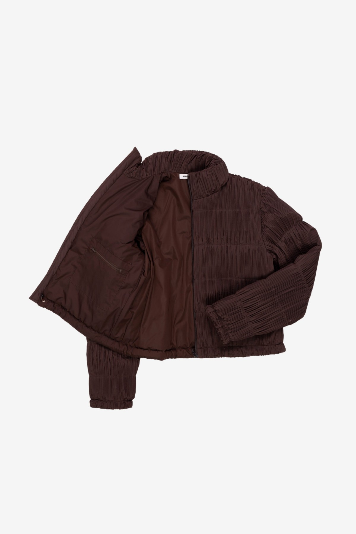 Anne Isabella Crinkled Puffer Jacket in Polyester Dark Brown