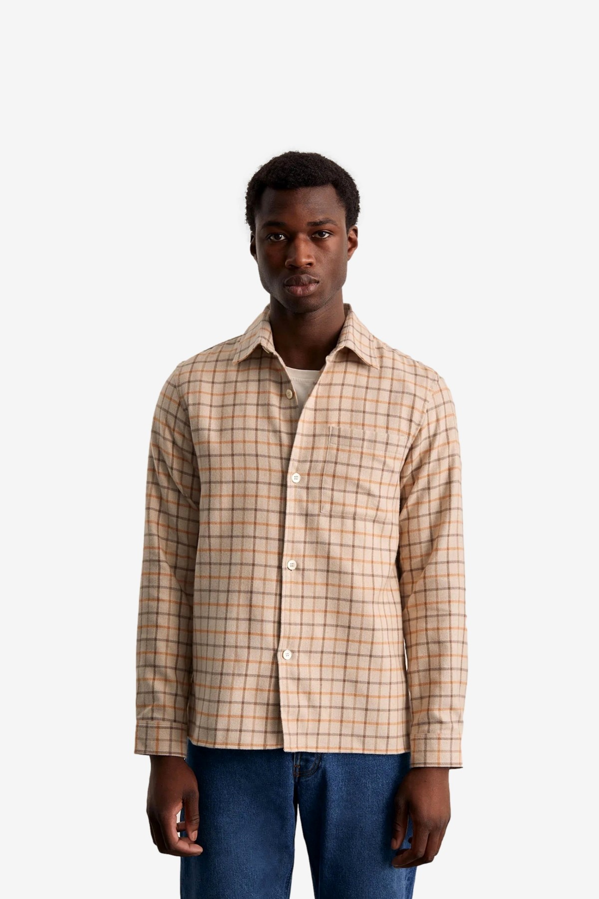 Another Aspect Another Shirt 4.0 in Light Beige Stripe