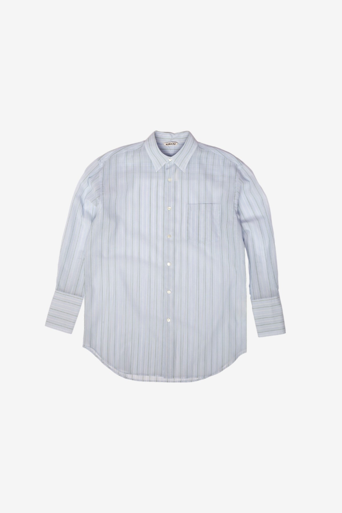 Auralee Hard Twist Finx Organza Stripe Shirt in Light Blue Stripe