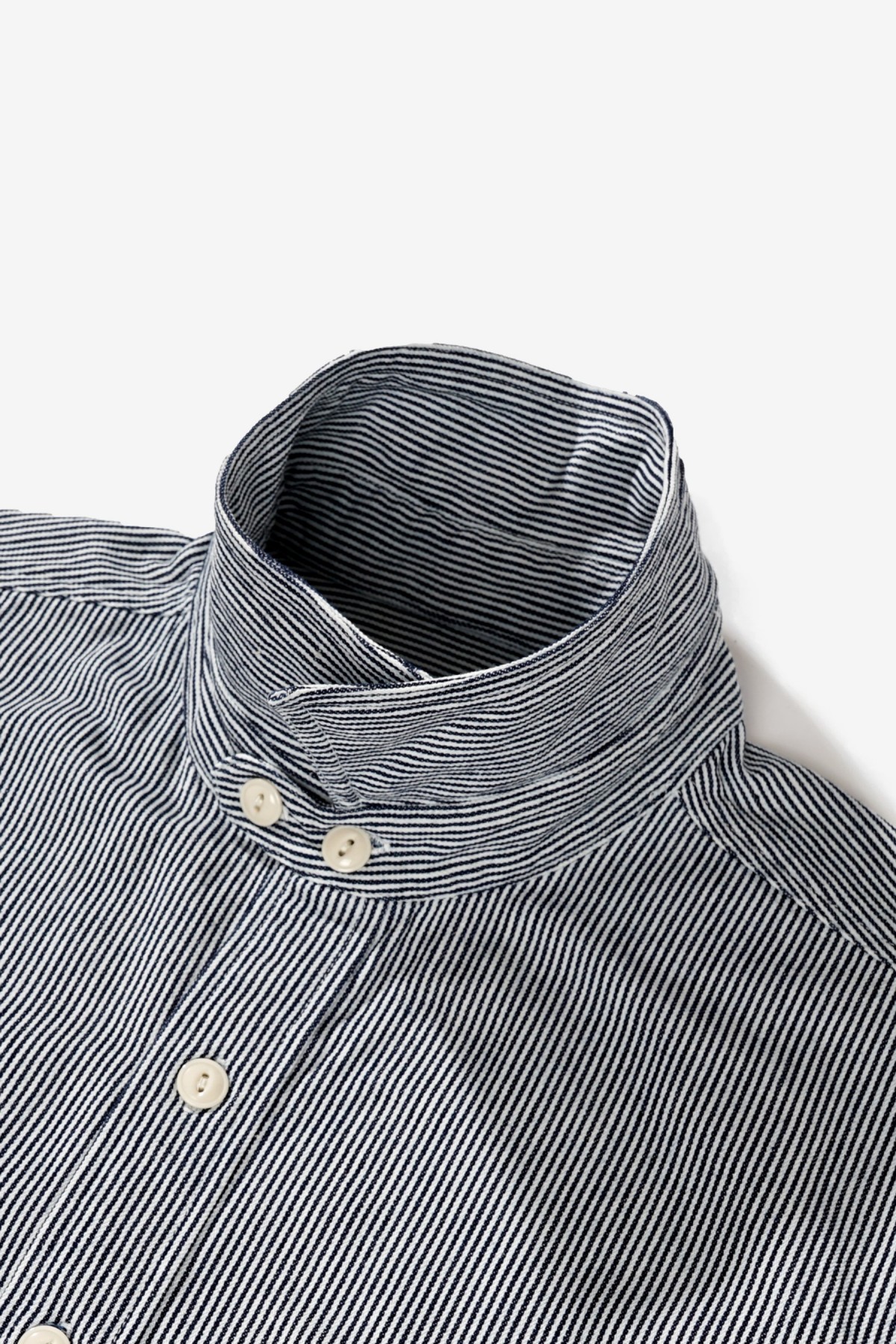 Engineered Garments Workaday Utility Shirt in Indigo White Cotton 6oz Railroad Stripe