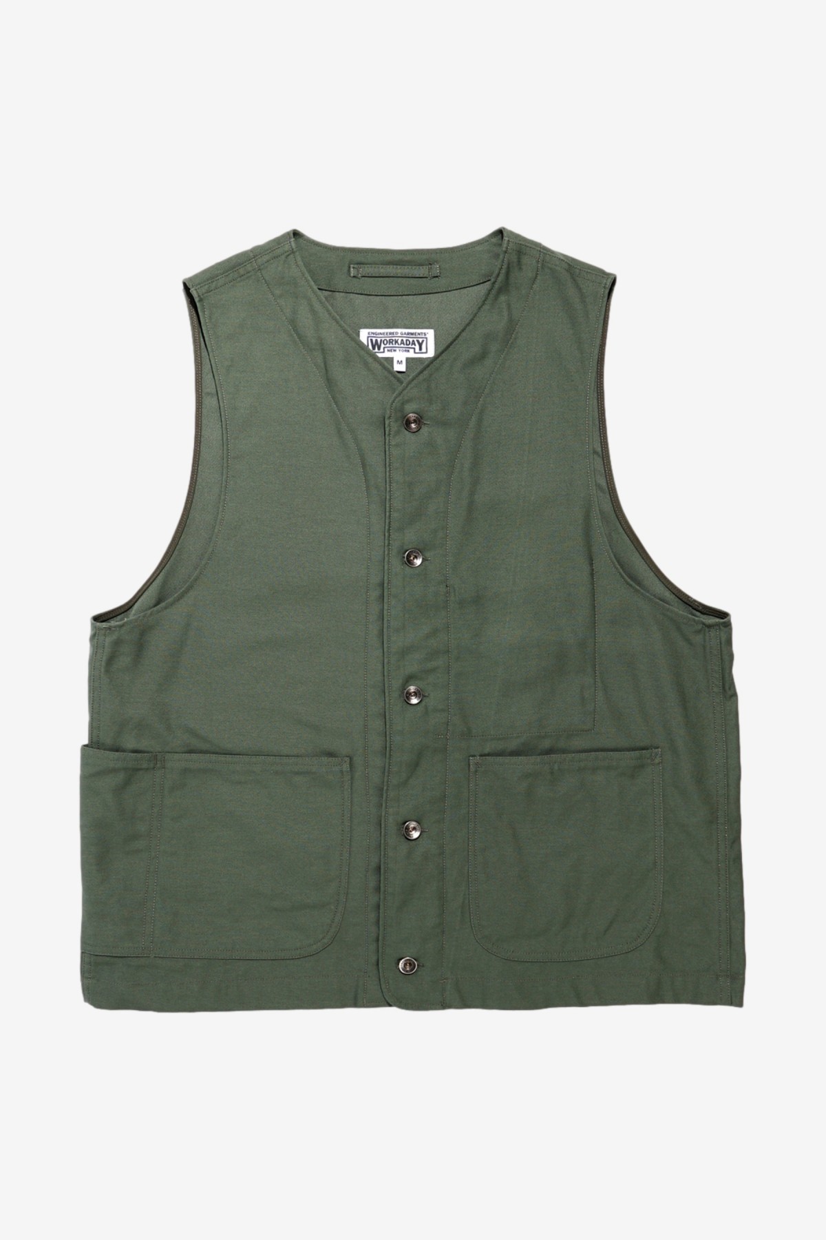 Engineered Garments Workaday Engineer Vest in Olive Cotton Reverse Sateen