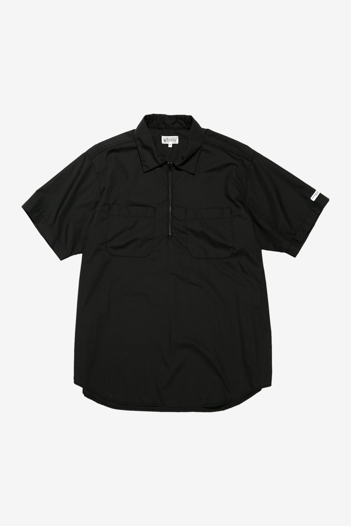Engineered Garments Workaday Printed Half Zip Shirt in Black Leightweight Poplin