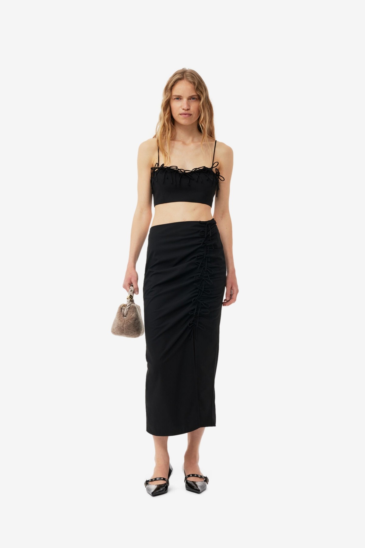 Ganni Drapey Melange Midi Skirt in Black