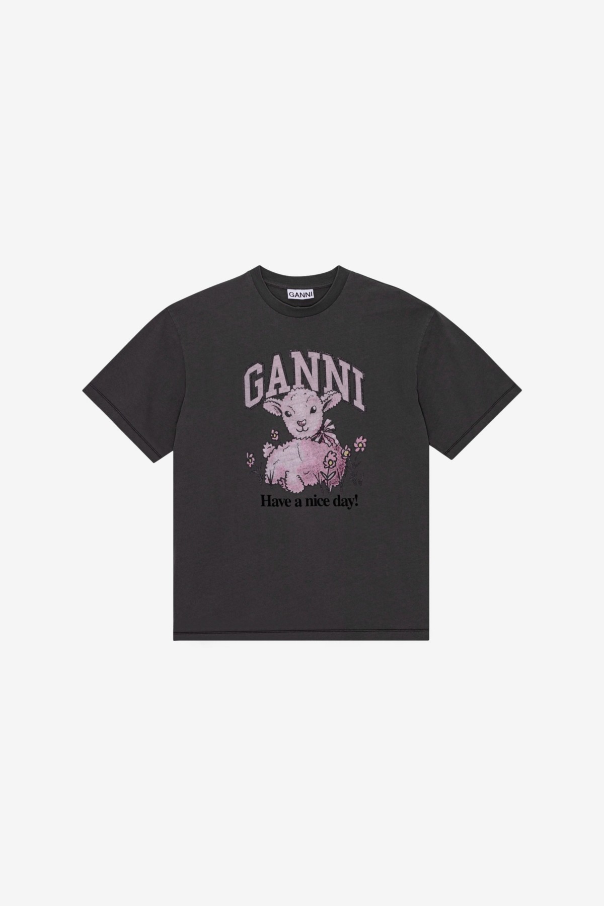 Ganni Future Heavy Jersey Lamb Short Sleeve T-shirt in Volcanic Ash