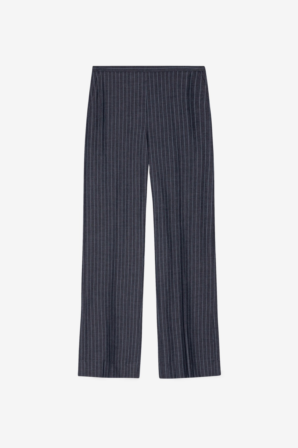 Ganni Stretch Stripe Mid Waist Pants in Gray Pinstripe