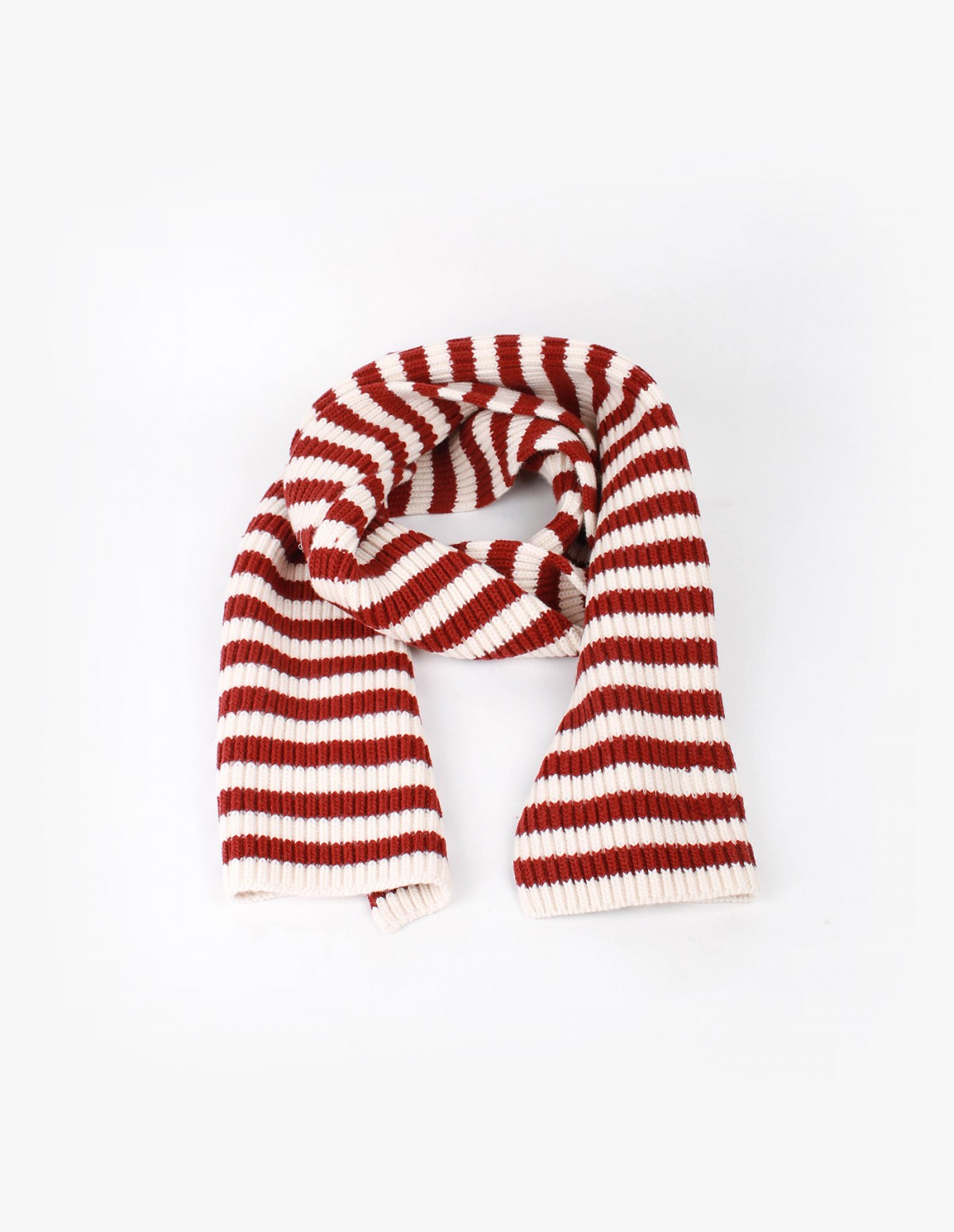 Knowledge Cotton Apparel Jacquard Knit Scarf in Winter White / Burgundy