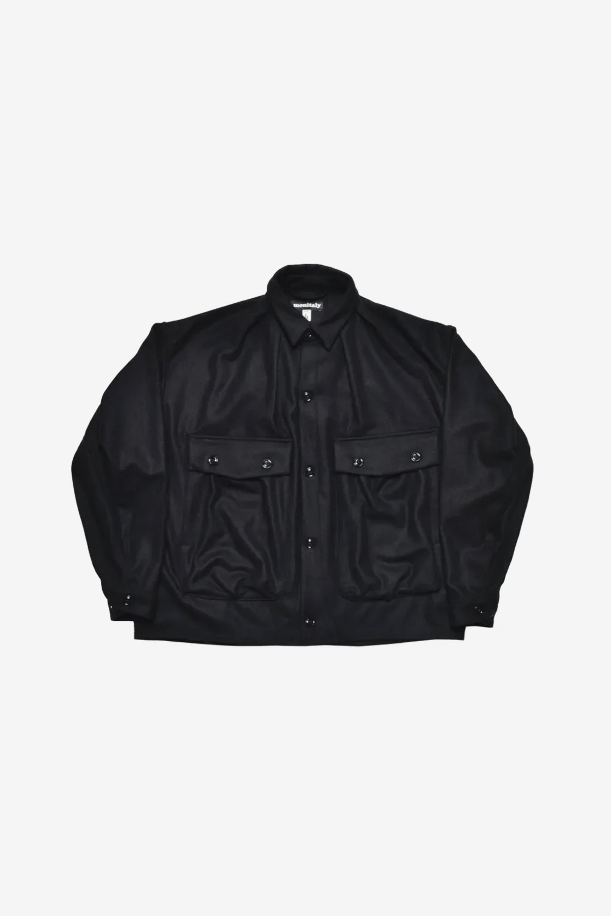 Monitaly Lazy Travel Jacket in Wool Flannel Solid Black