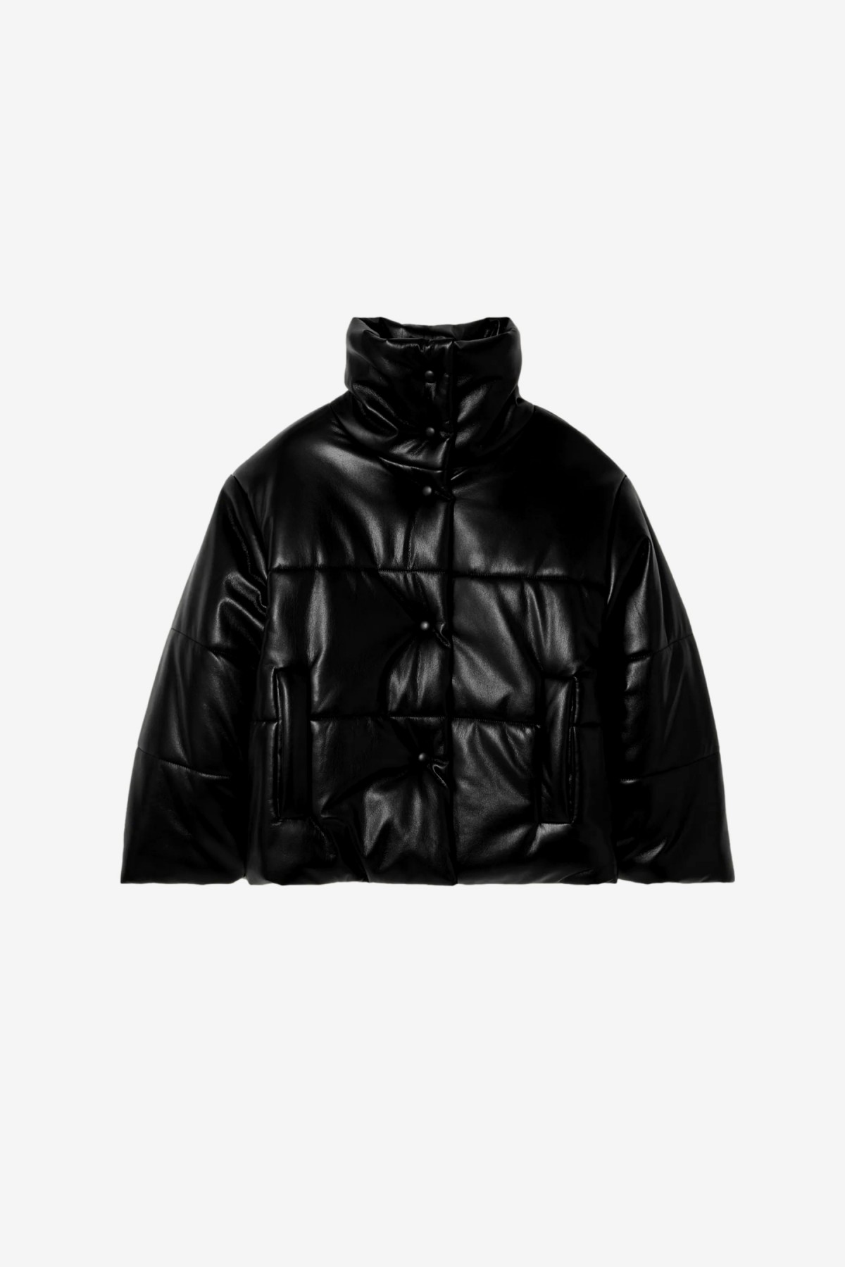 Nanushka Hide Puffer Jacket in Black Vegan Leather
