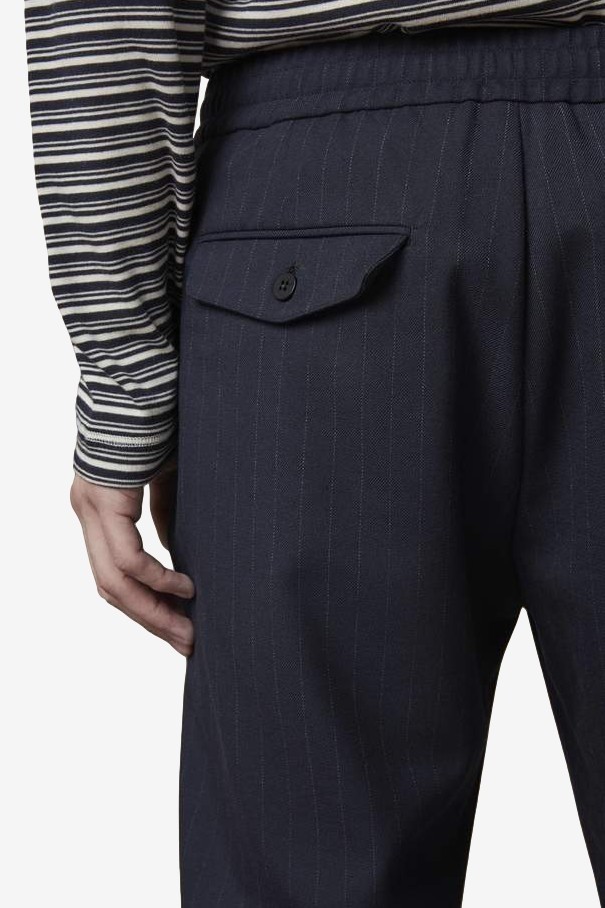 NN07 Foss 1823 Polyester Blend Trousers in Navy Stripe