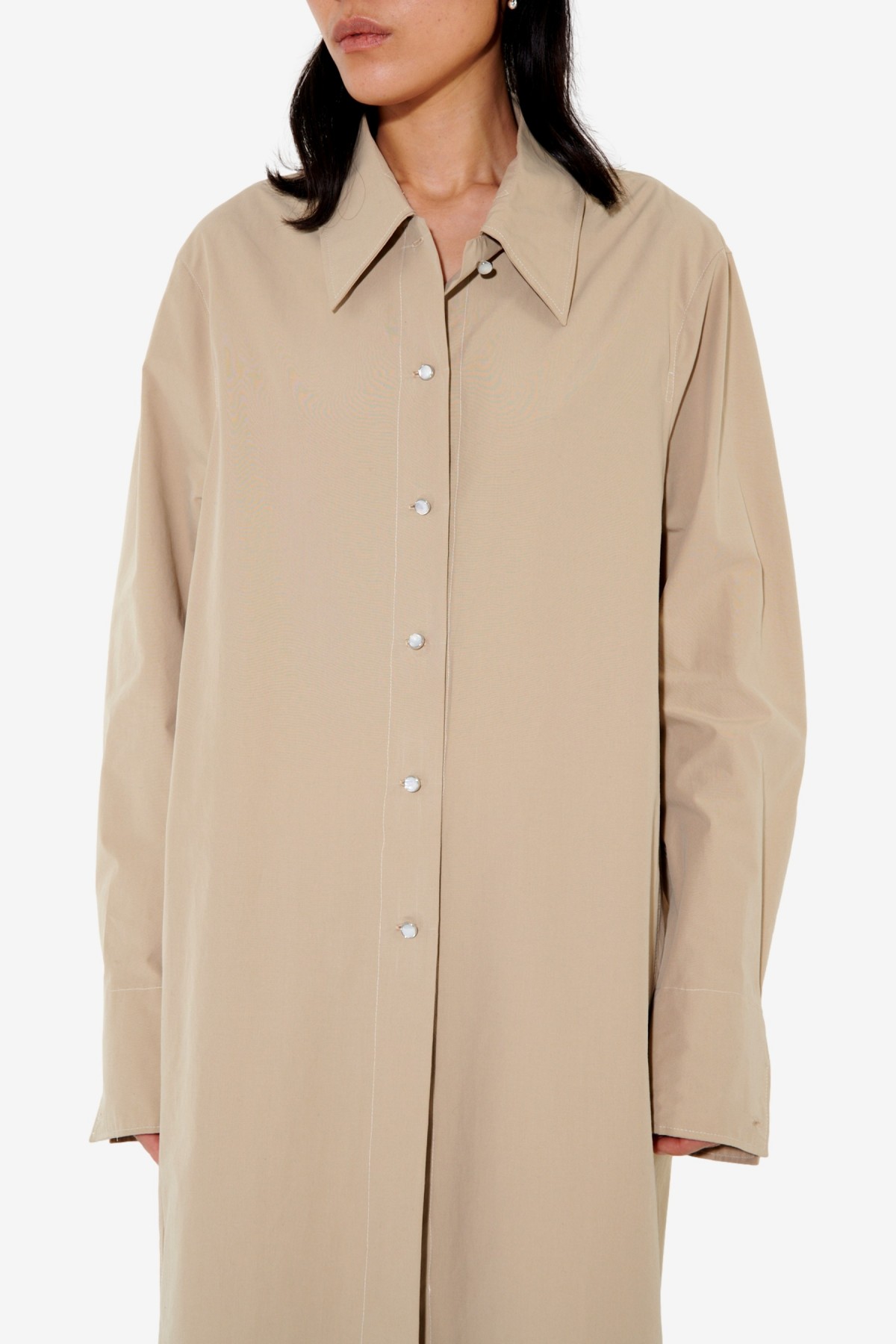 Our Legacy Welding Shirt Dress in Khaki Humble Cotton