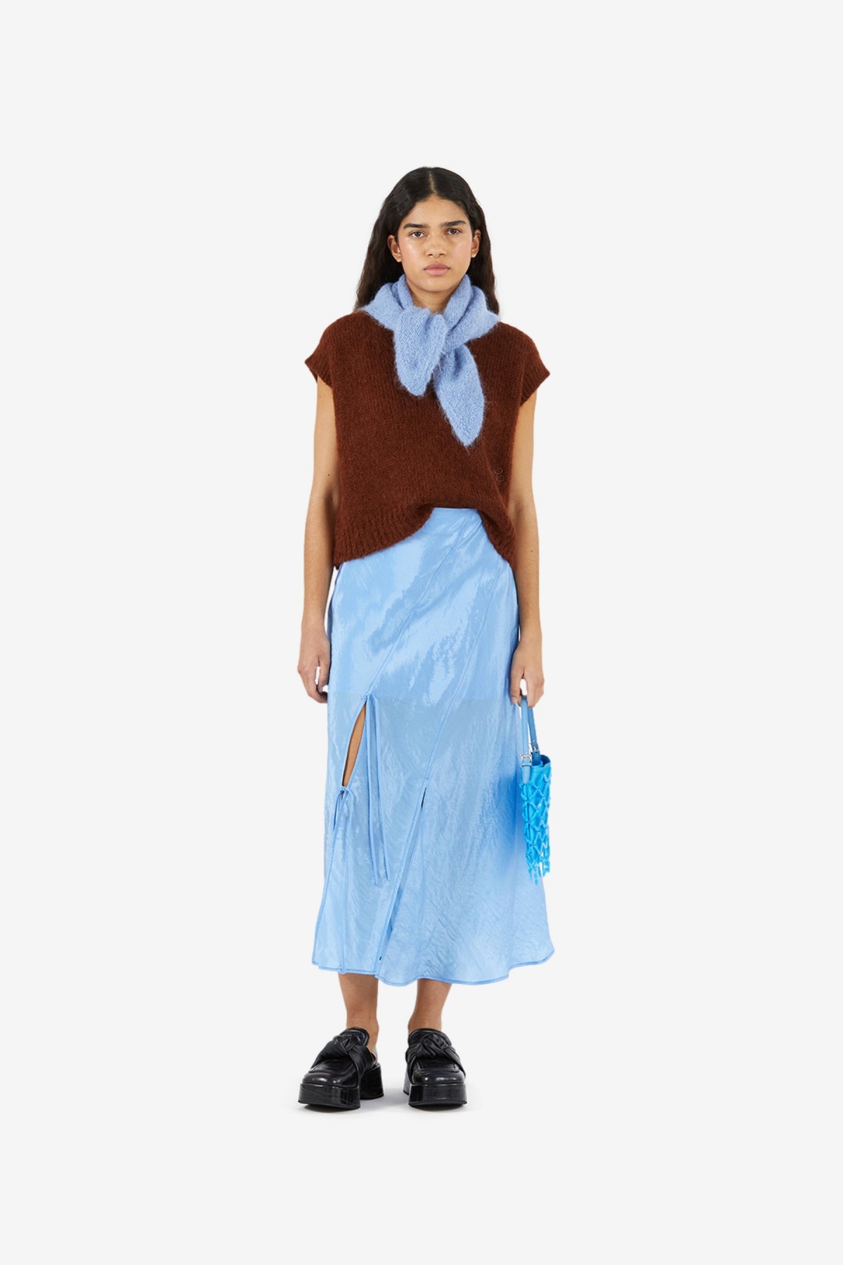 Rejina Pyo Joey Skirt in Viscose Blend Crinkle Blue