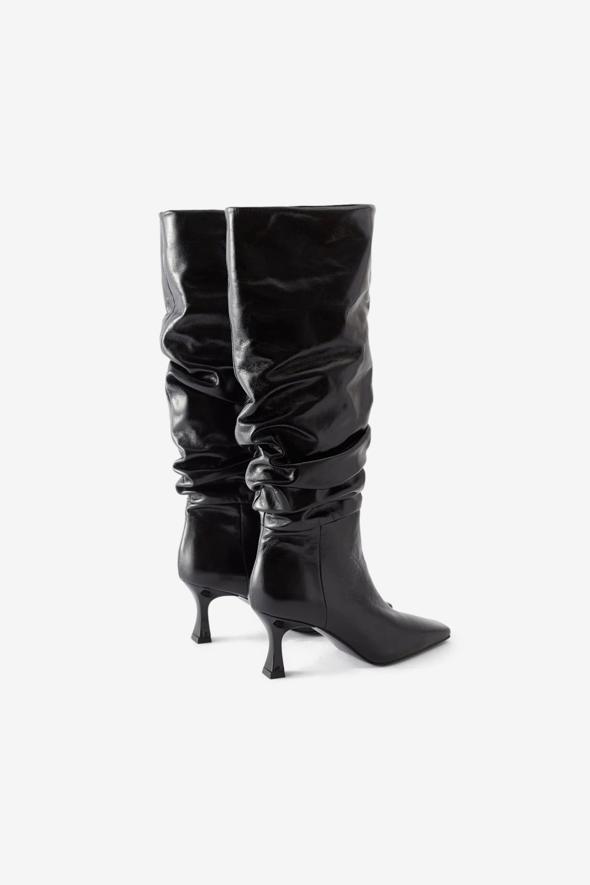 Rejina Pyo Slouchy Knee High Boot in Leather Crinkle Shiny Black