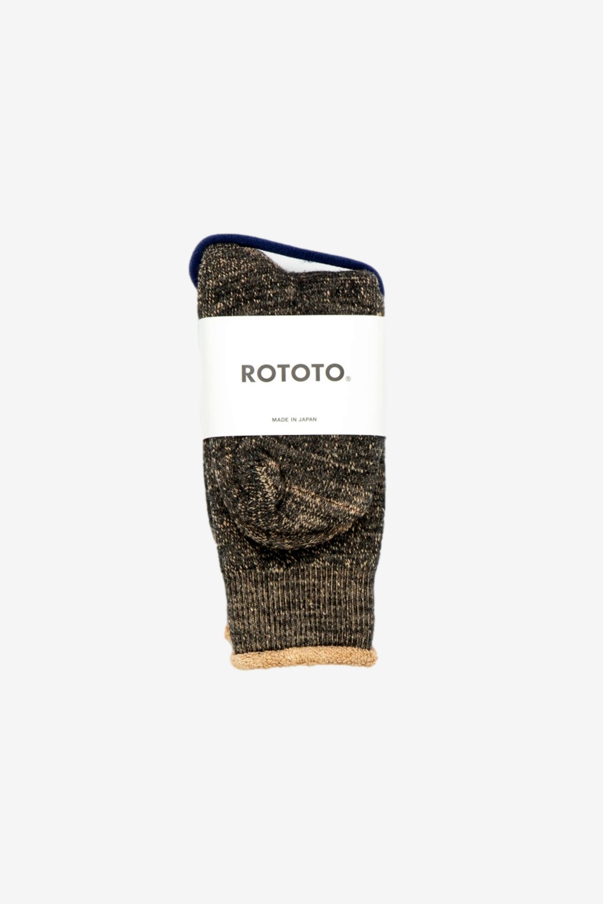 RoToTo Double Face Crew Socks Merino Wool in Black / Brown