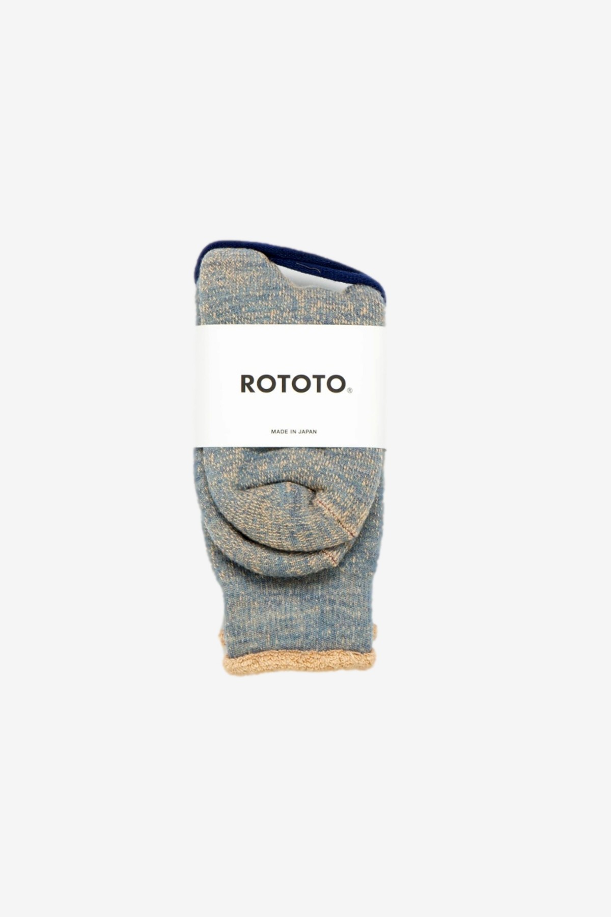 RoToTo Double Face Crew Socks Merino Wool in Blue / Brown