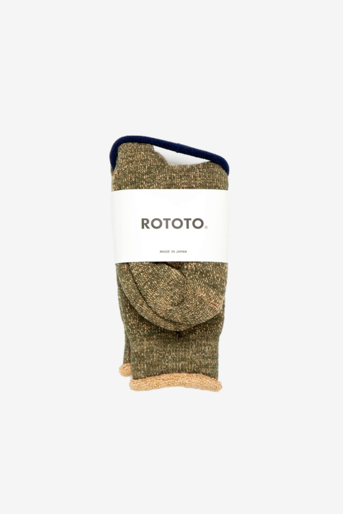 RoToTo Double Face Crew Socks Merino Wool in Green / Brown