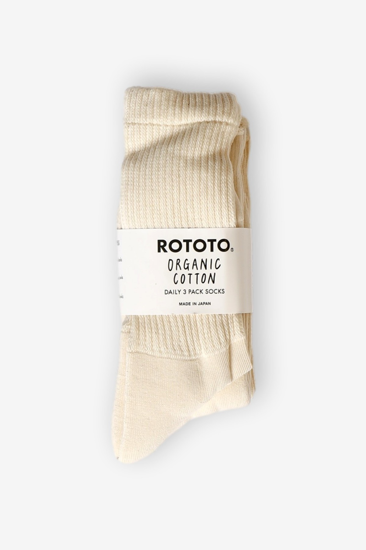 RoToTo Organic Daily 3 Pack Crew Socks in Ecru
