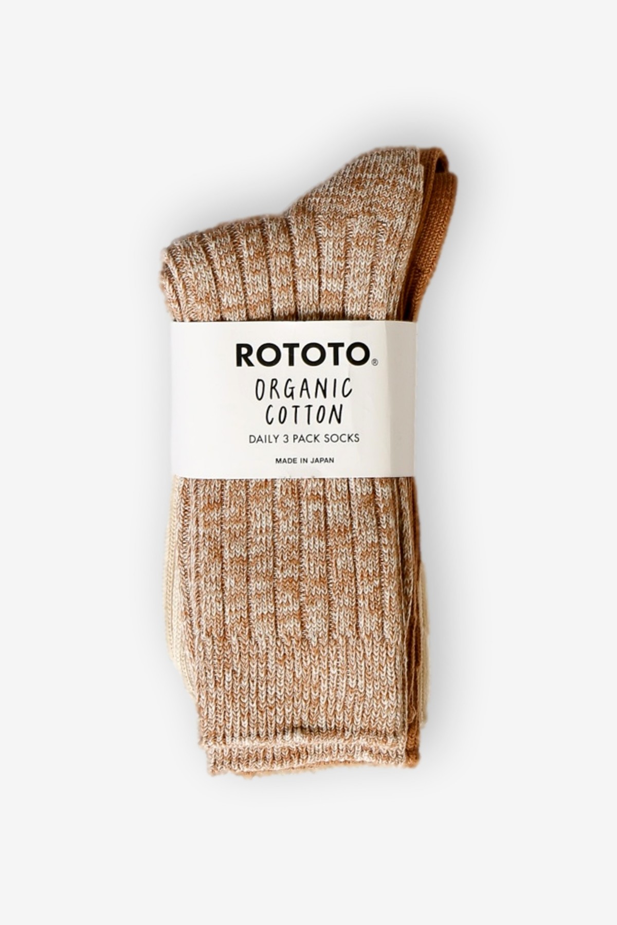 RoToTo Organic Daily 3 Pack Ribbed in Ecru/Brown