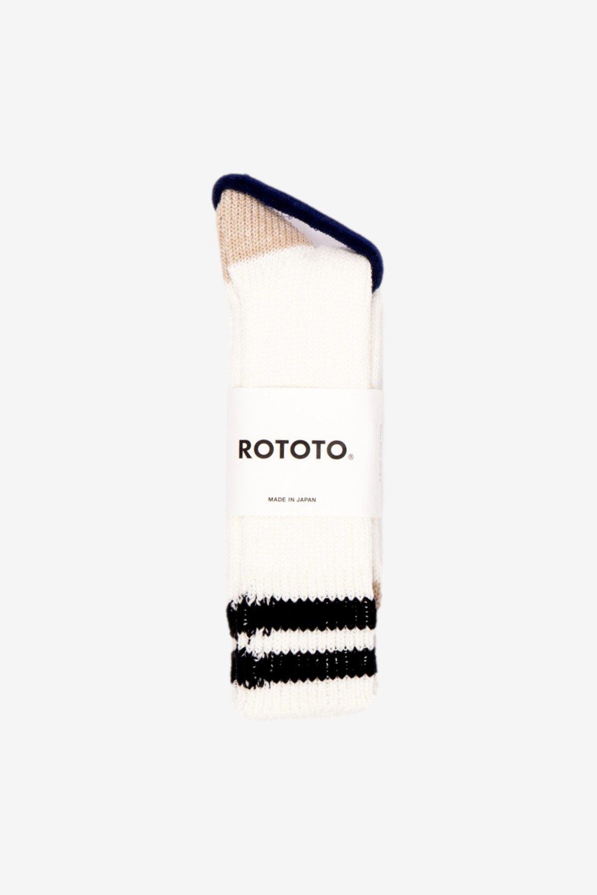 RoToTo O.S. Ribbed Crew Socks in White / Black