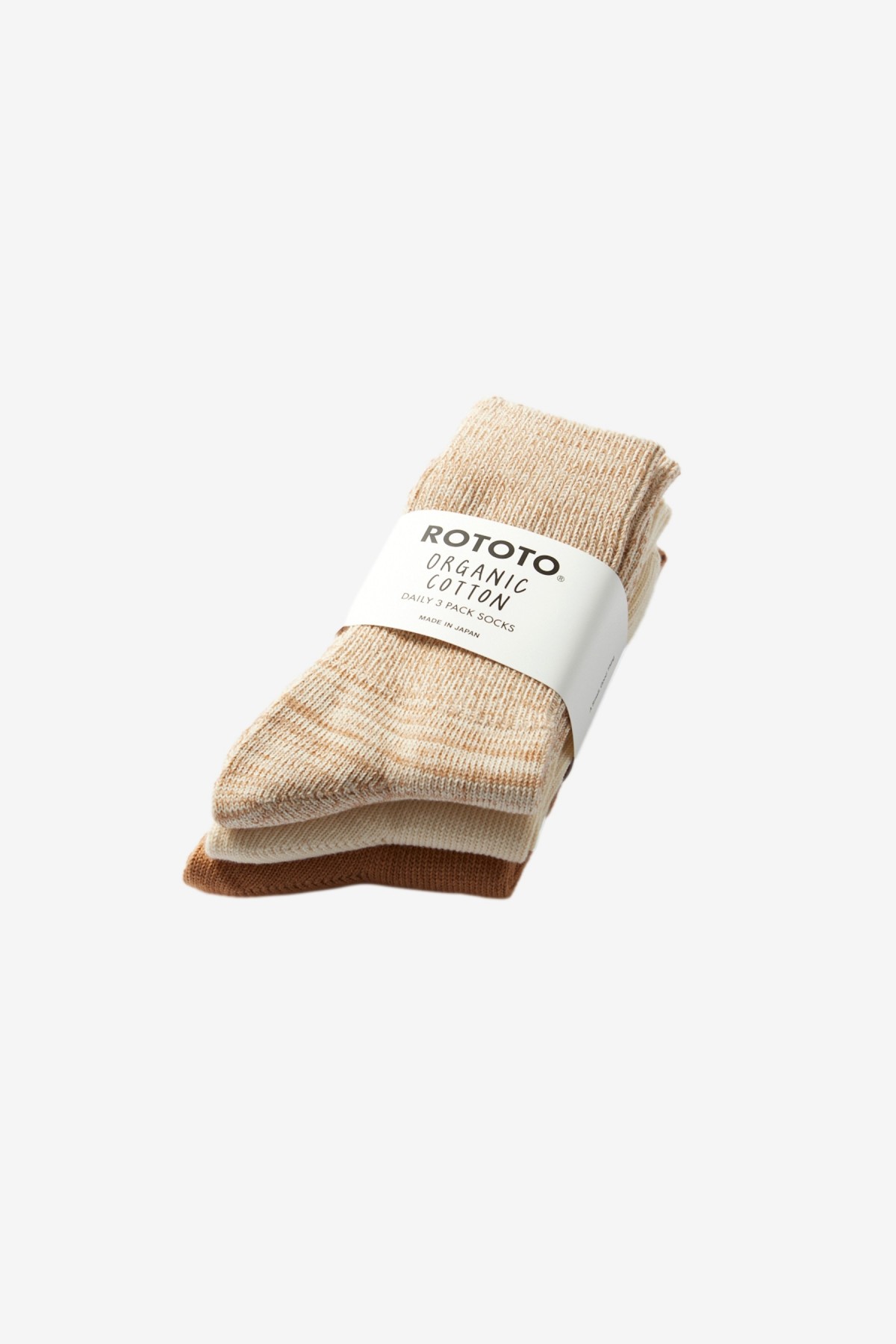 RoToTo Organic Daily 3 Pack Ribbed in Ecru / Brown