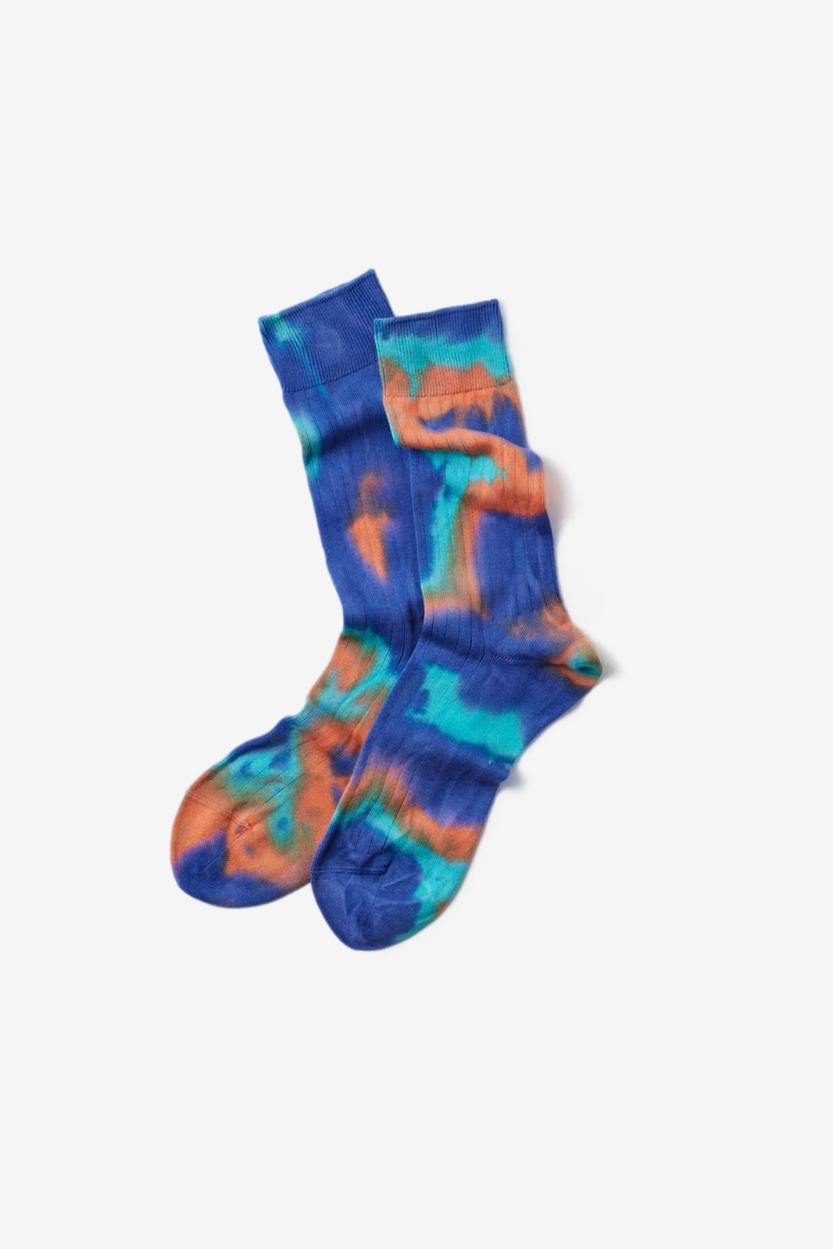 RoToTo Tie Dye Formal Crew Socks in Blue / Orange / Turbot