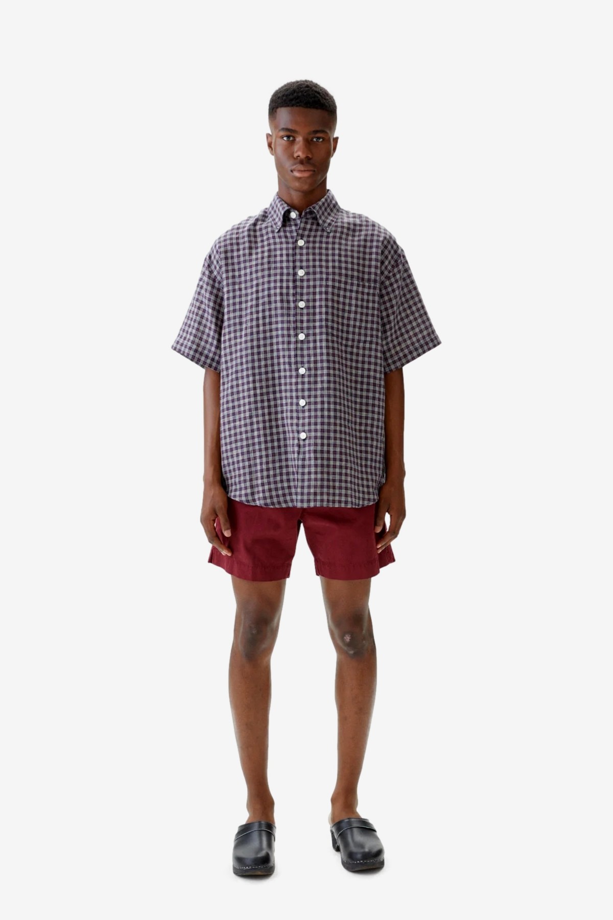 Schnayderman’s Shirt Oversized Ss Linen Check in Red, Navy And Cream