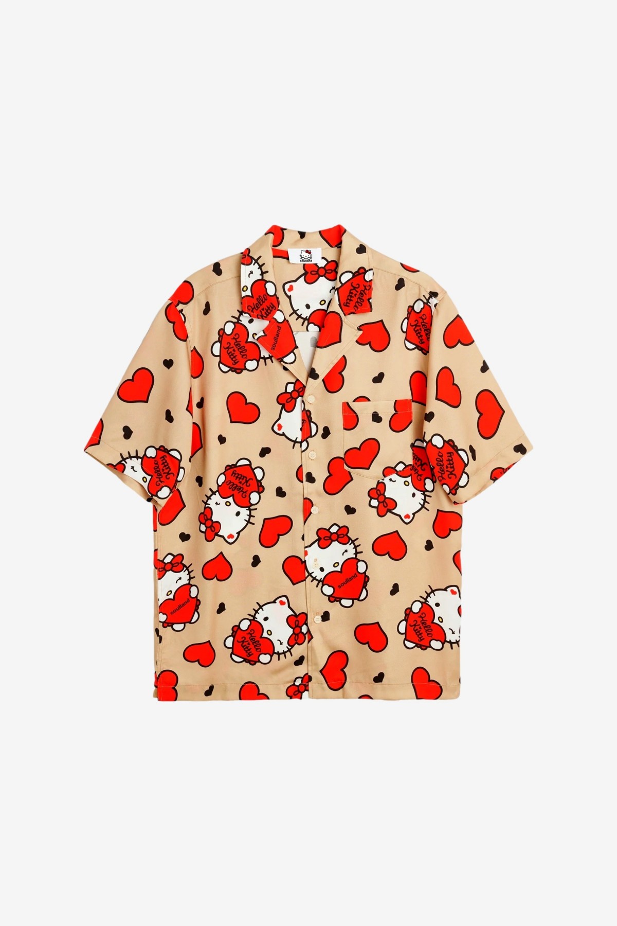 Soulland Hello Kitty Orson Heart Shirt in Beige AOP