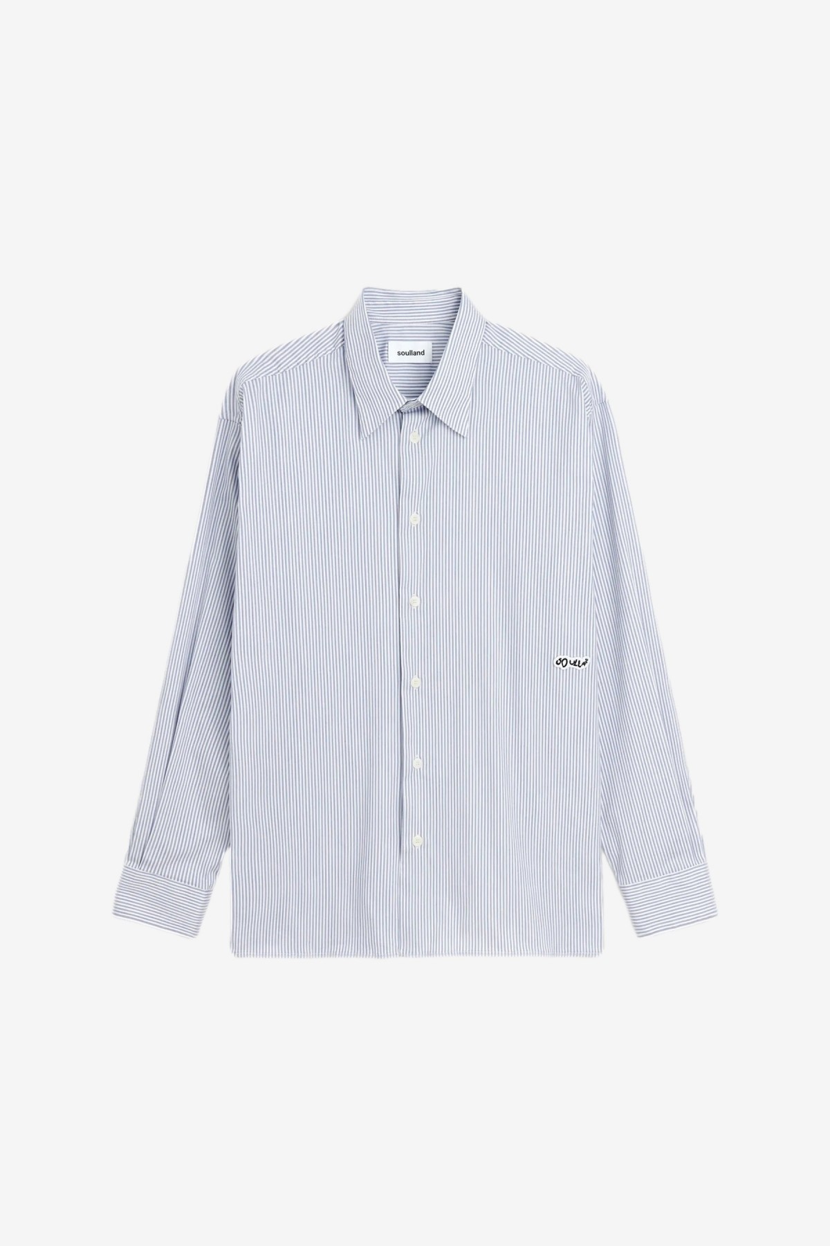 Soulland Perry Shirt in White/Blue Stripes