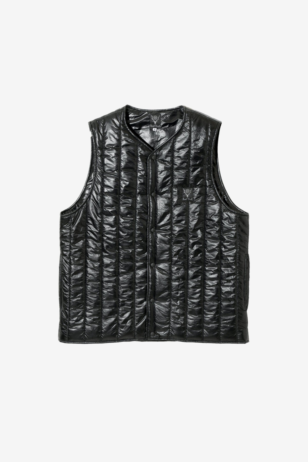 South2 West8 Quilted Crew Neck Vest in Nylon Ripstop Black