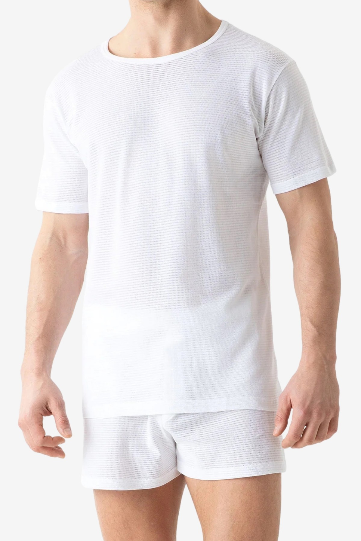 Sunspel Cellular Cotton Crew Neck T-Shirt in White