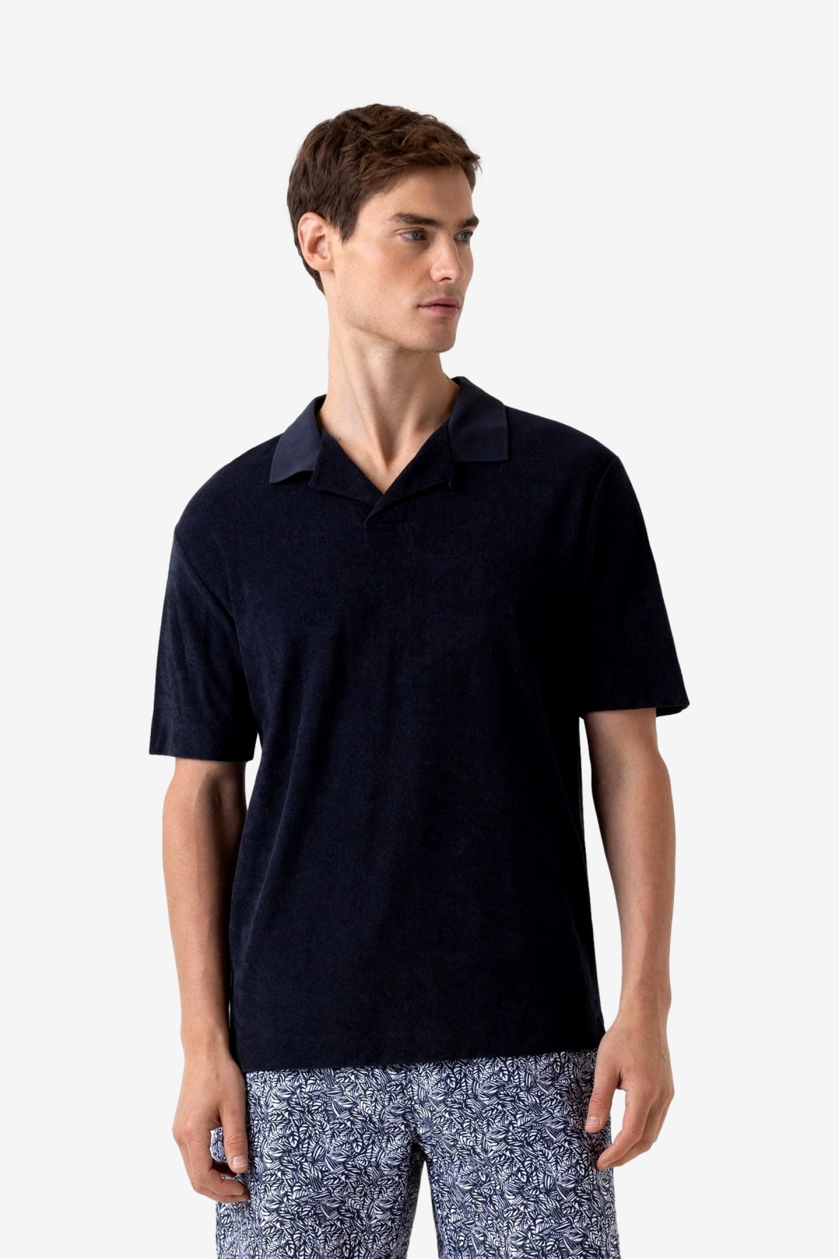 Sunspel Towelling Polo Shirt in Navy