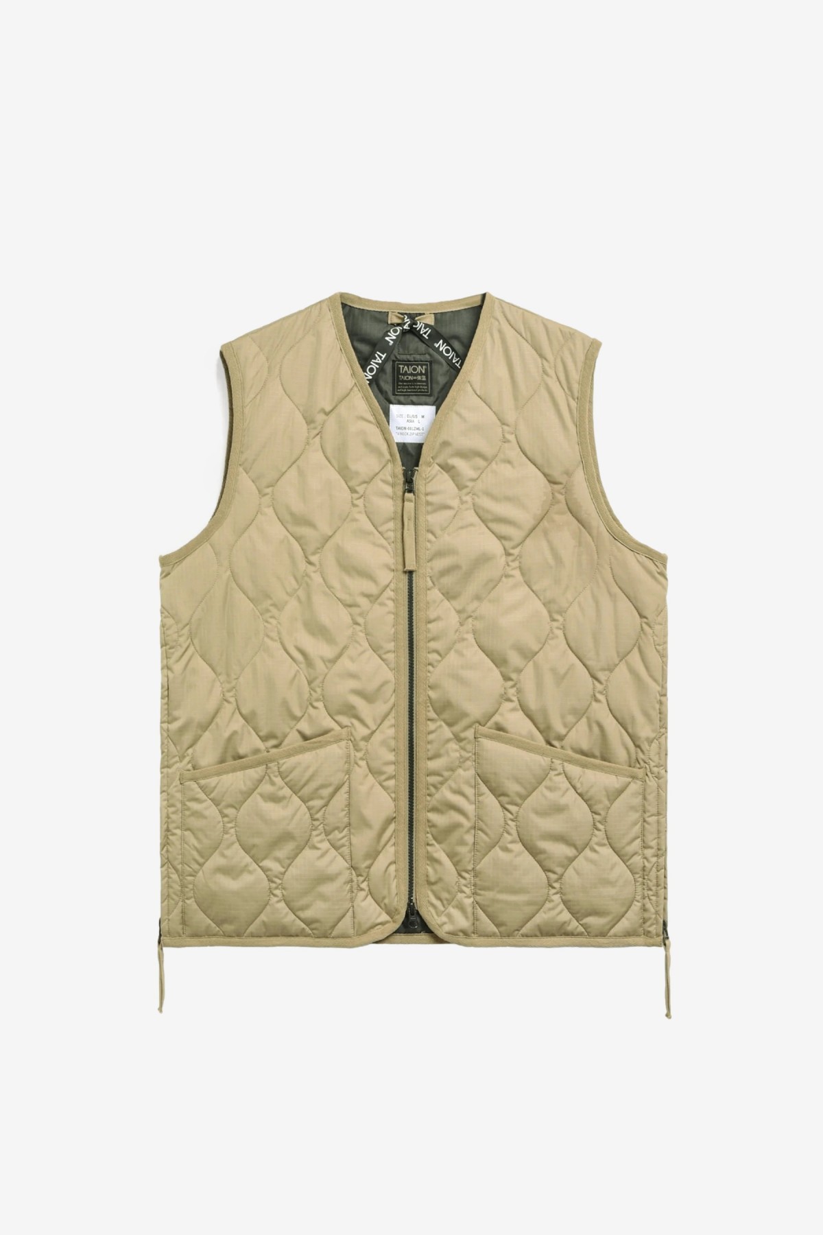 Military W-Zip V Neck Down Vest in Coyote - Taion | Afura Store