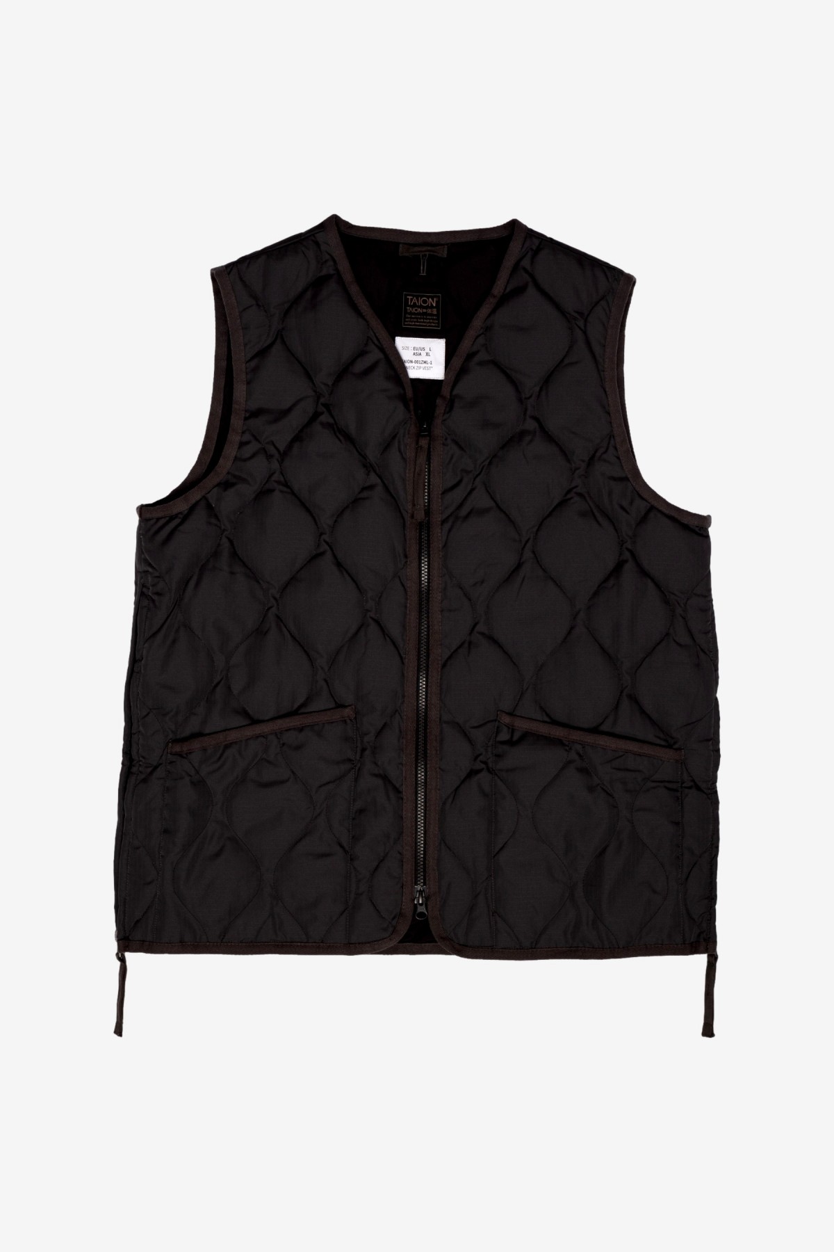 Taion Military Zip V Neck Down Vest in Charcoal