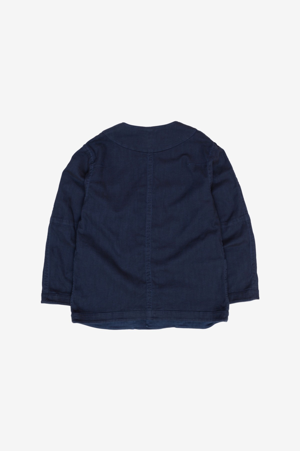 ts(s) Garment Dye Cotton Heavy Oxford Stretch Cloth Reversible Seam Taping Collarless Jacket in Navy