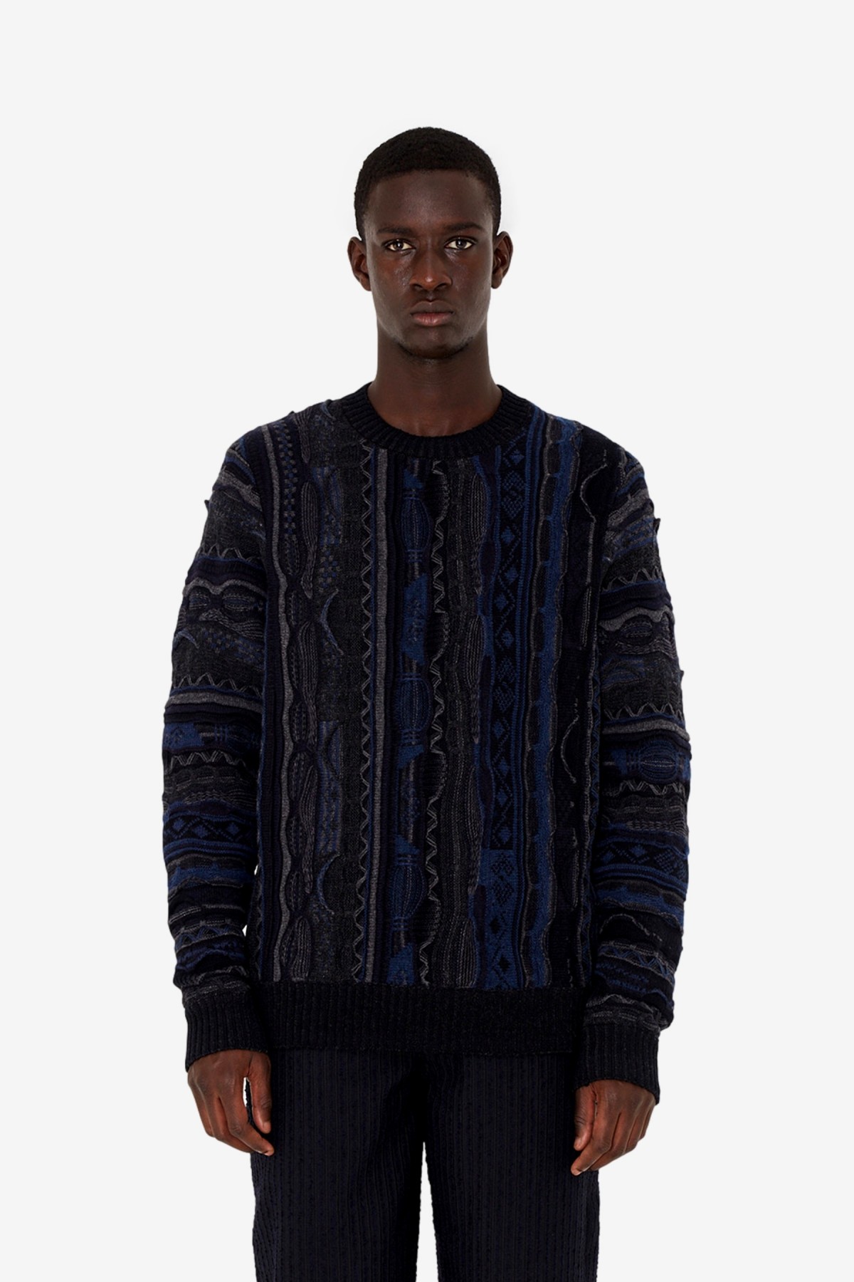 Wood Wood Beckett Coogi Knit Jumper in Navy