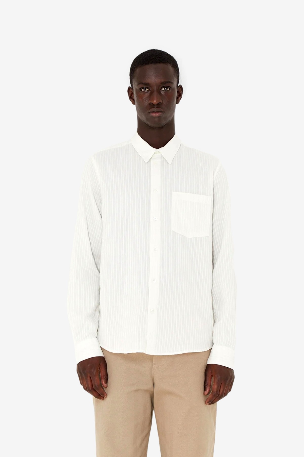 Wood Wood Timothy Dobby Stripe Shirt in Off-White