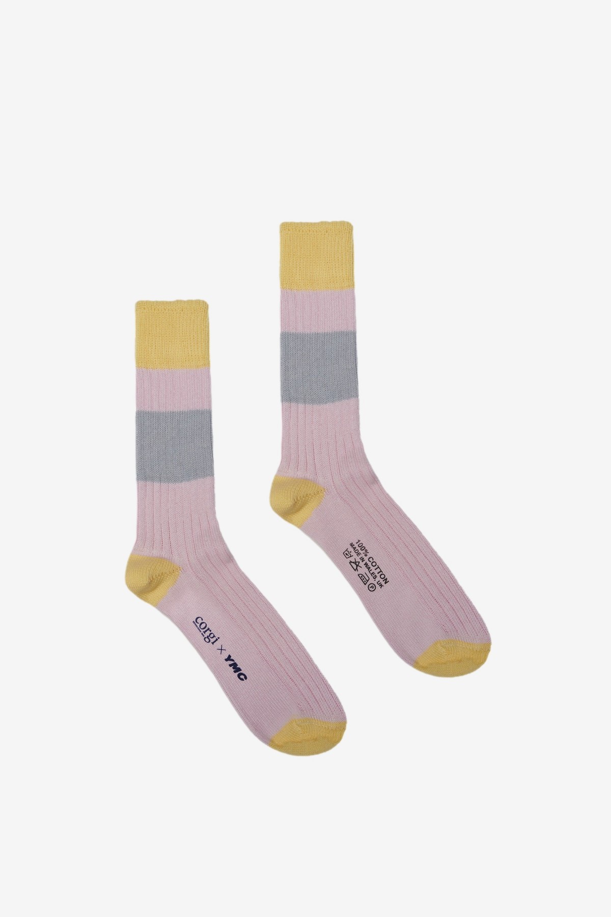 YMC You Must Create Sport Rib Sock in Yellow-Pink