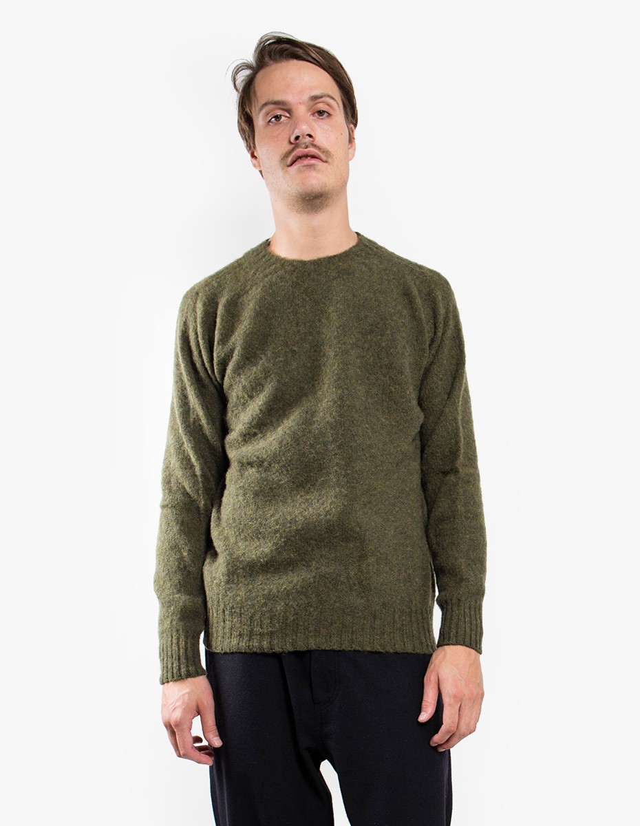 YMC You Must Create Suedehead Brushed Crew in Green