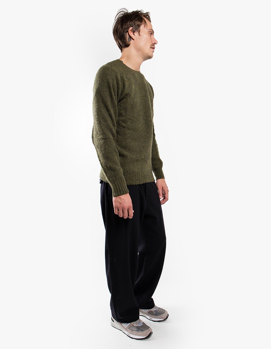 YMC You Must Create Suedehead Brushed Crew in Green