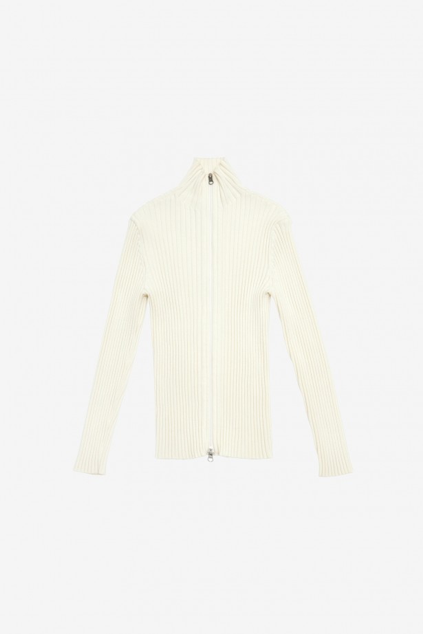 Ribbed High Neck Cardigan
