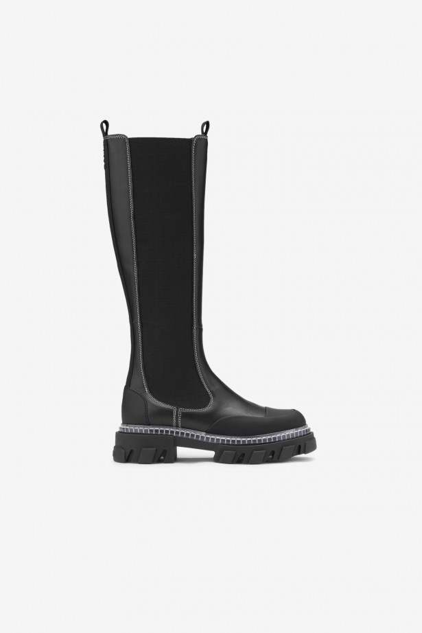 Cleated High Chelsea Boot Black Stitch