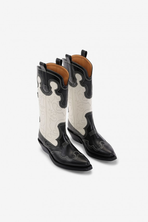 Mid Shaft Embroidered Western Boot Bicolor
