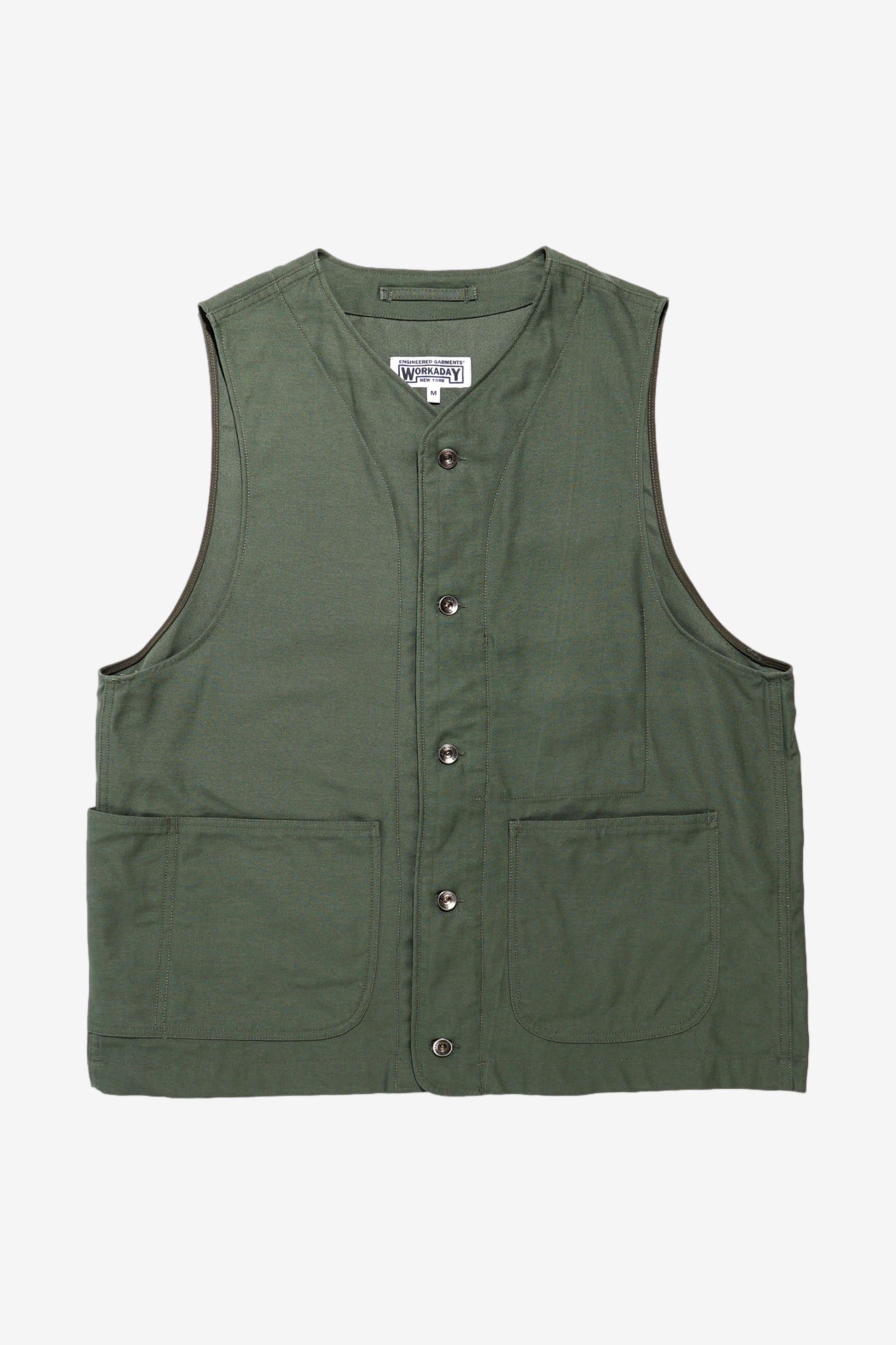 Engineer Vest in Olive Cotton Reverse Sateen - Engineered Garments